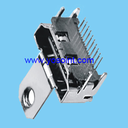 HDMI connector female right angle with flange