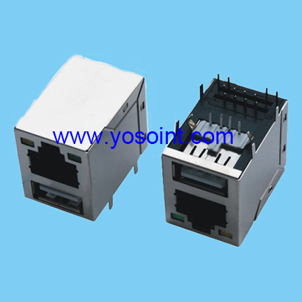 RJ45+USB connector 8P8C with led and Magnetics