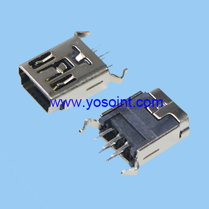 USB Connector mini USB 5P Female B Type Vertical Through hole solder tails and shell tabs